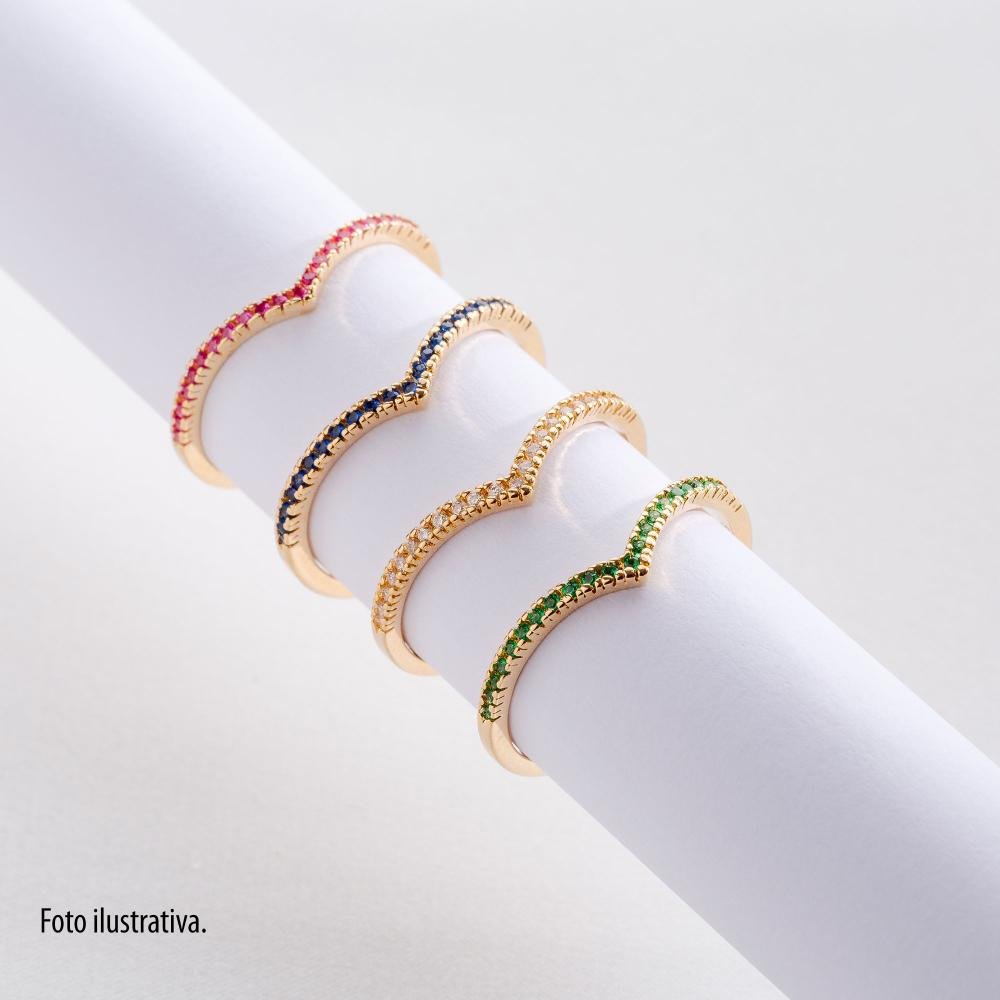 Anel de Prata Lari Revestido com Ouro 18k com Zircônias Verdes Dourado 3