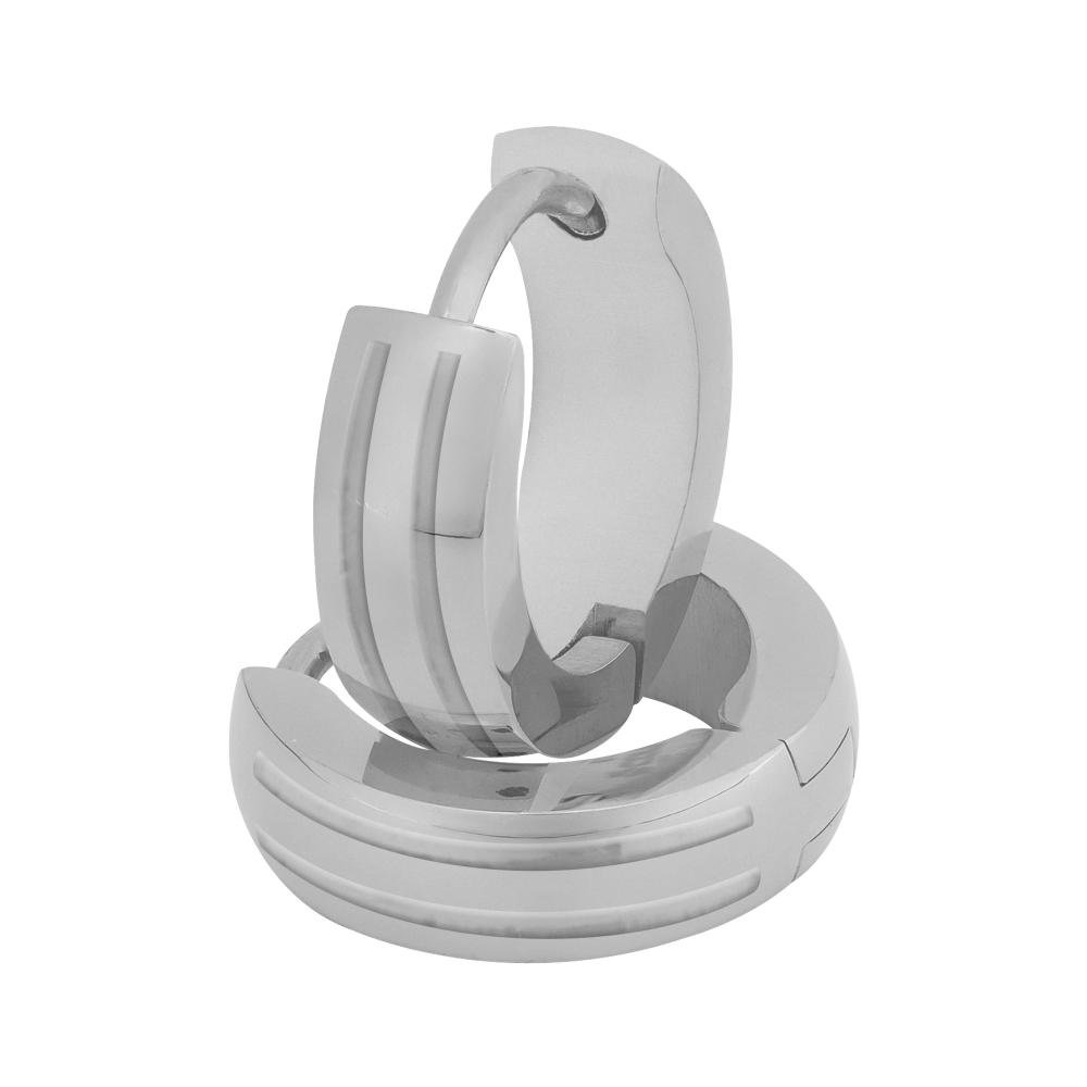 Brinco Aço Argola Abaulado com Friso Central 13x4mm Prata 2