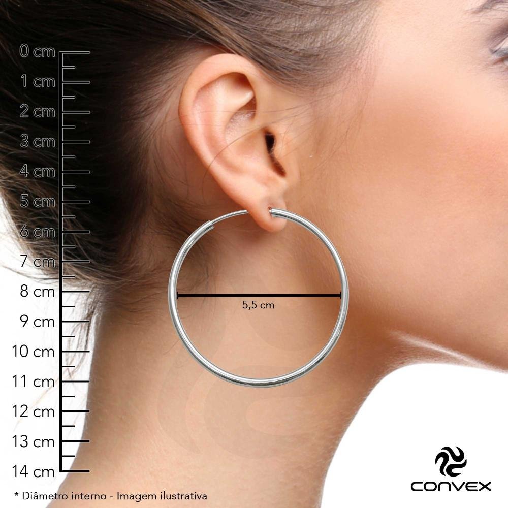Brinco Aço Argola Circulo 55x2mm Prata 2