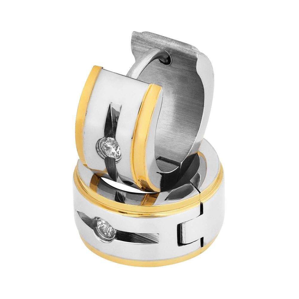 Brinco Aço Argola Friso Lateral IPG com Zircônia 13x7mm Prata 1