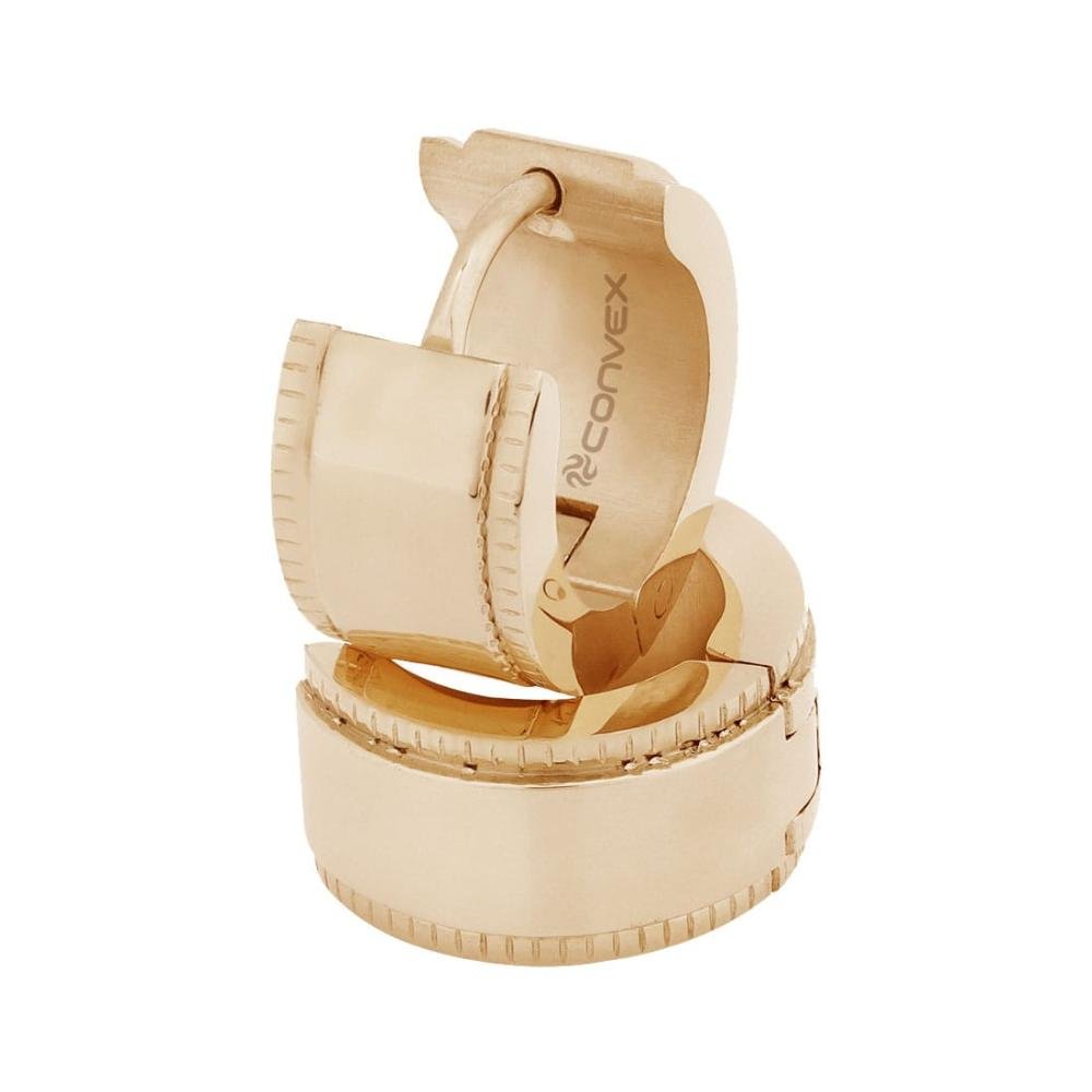 Brinco Aço Argola Lisa Recartilhado Lateral IPG 13x7mm Dourado 2