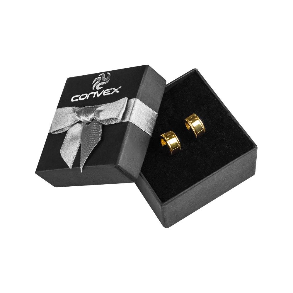 Brinco Aço Argola Lisa Recartilhado Lateral IPG 13x7mm Dourado 3