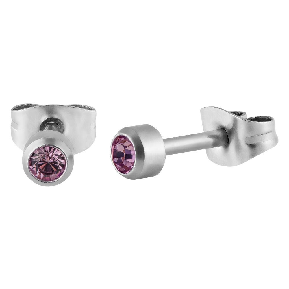 Brinco de  Aço Ponto de Luz com Zircônia Rosa Bebê 4mm. Prata 1