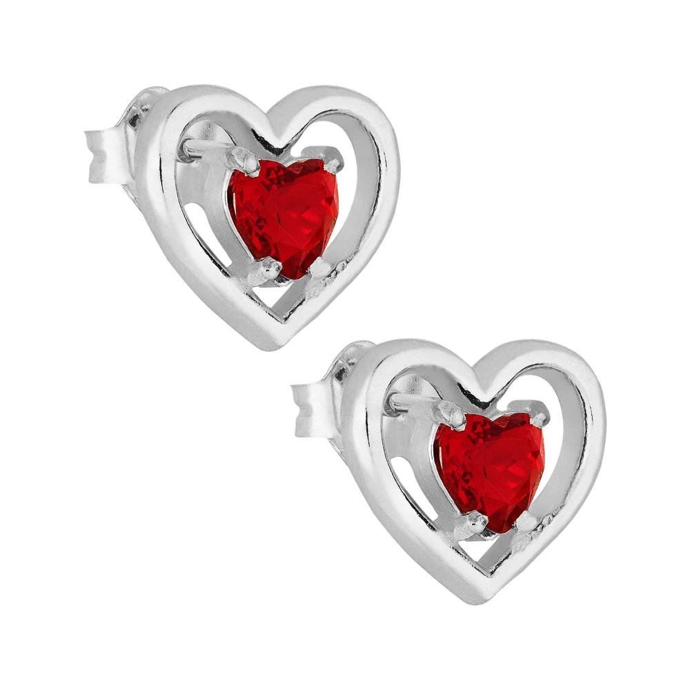 Brinco Prata Coração com Zircônia Vermelha 11x12mm Prata 1