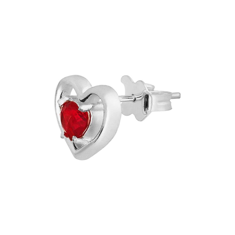 Brinco Prata Coração com Zircônia Vermelha 11x12mm Prata 2