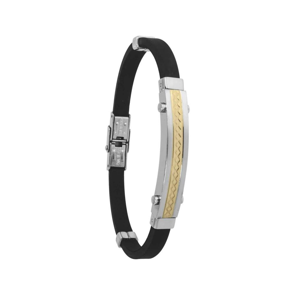 Pulseira Aço Caucciù Placa IPG 9mm Prata 1