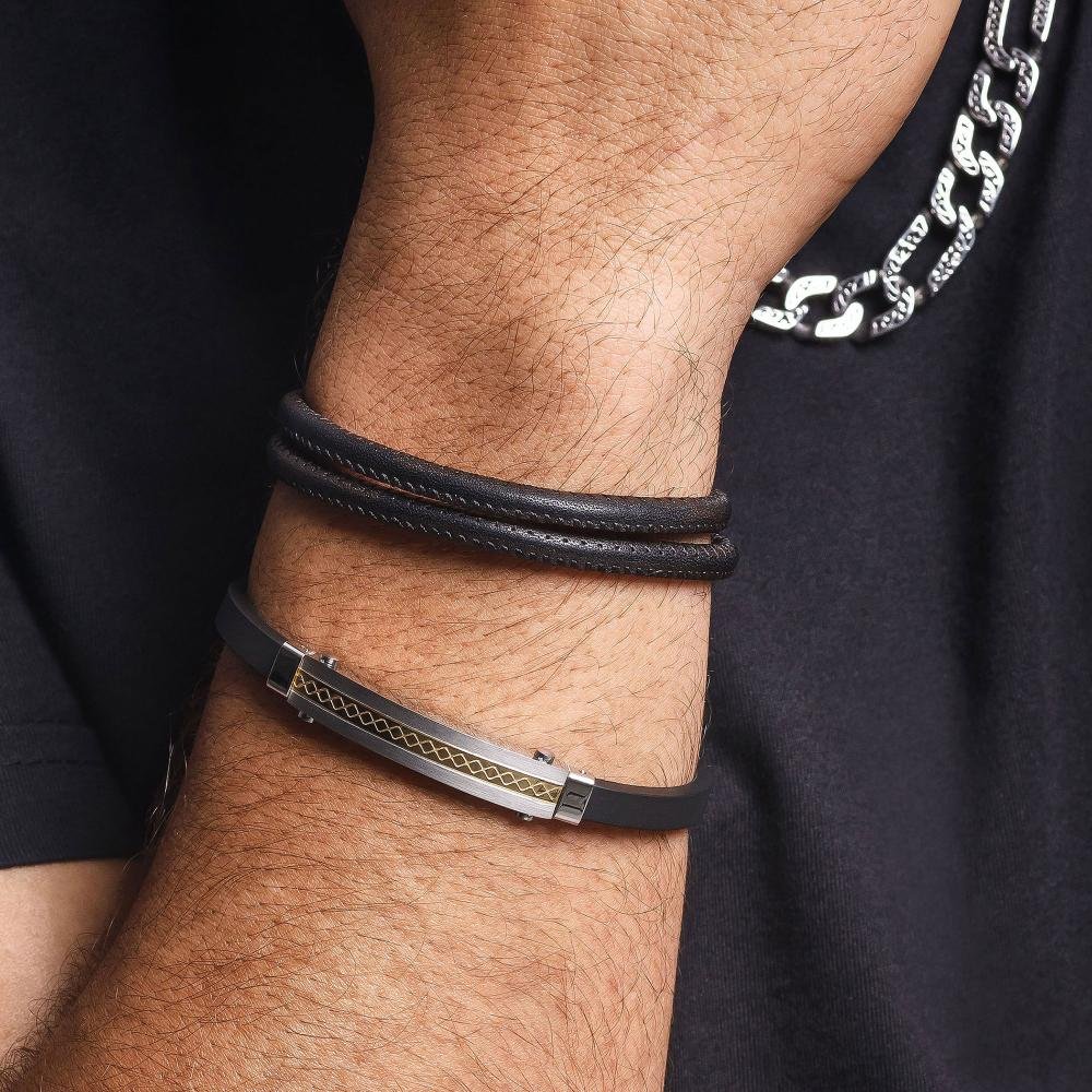 Pulseira Aço Caucciù Placa IPG 9mm Prata 2