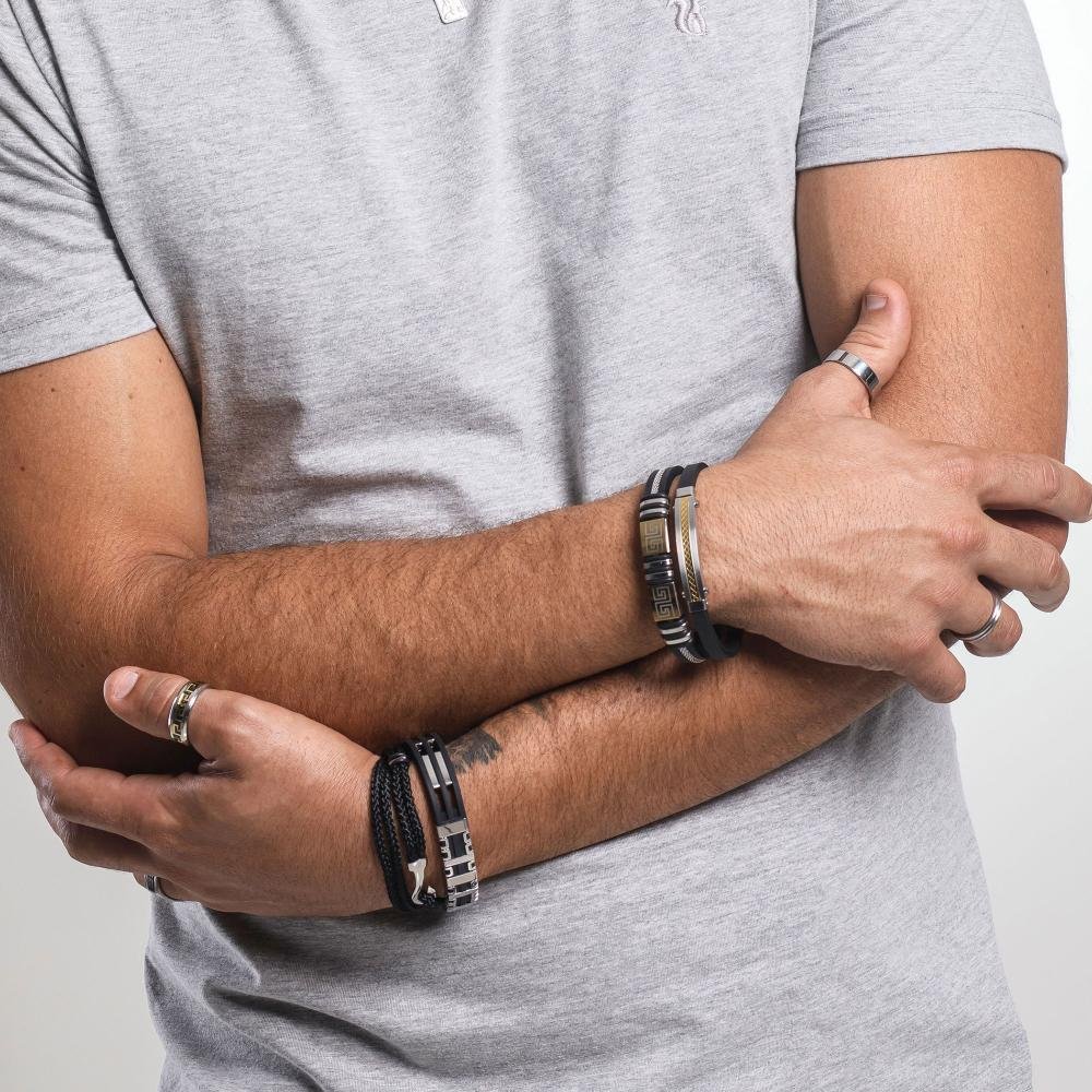 Pulseira Aço Caucciù Placa IPG 9mm Prata 3