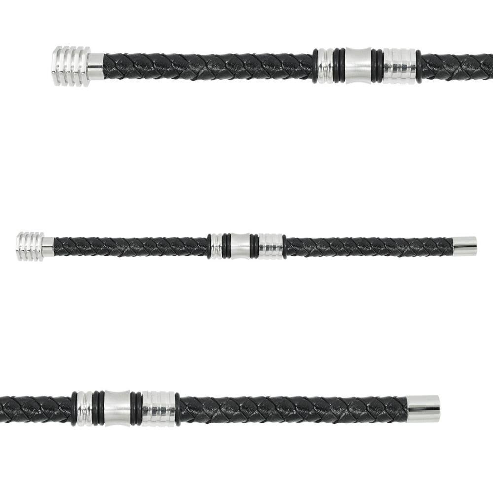 Pulseira Aço Couro Larga com Caucciù 12mm 20cm Preto 2