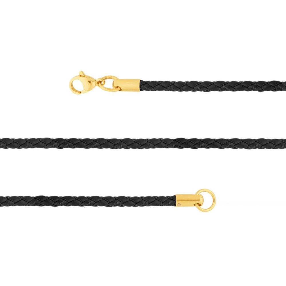 Corrente Aço Couro Preto Fina 2.80mm 55cm IPG Preto 2