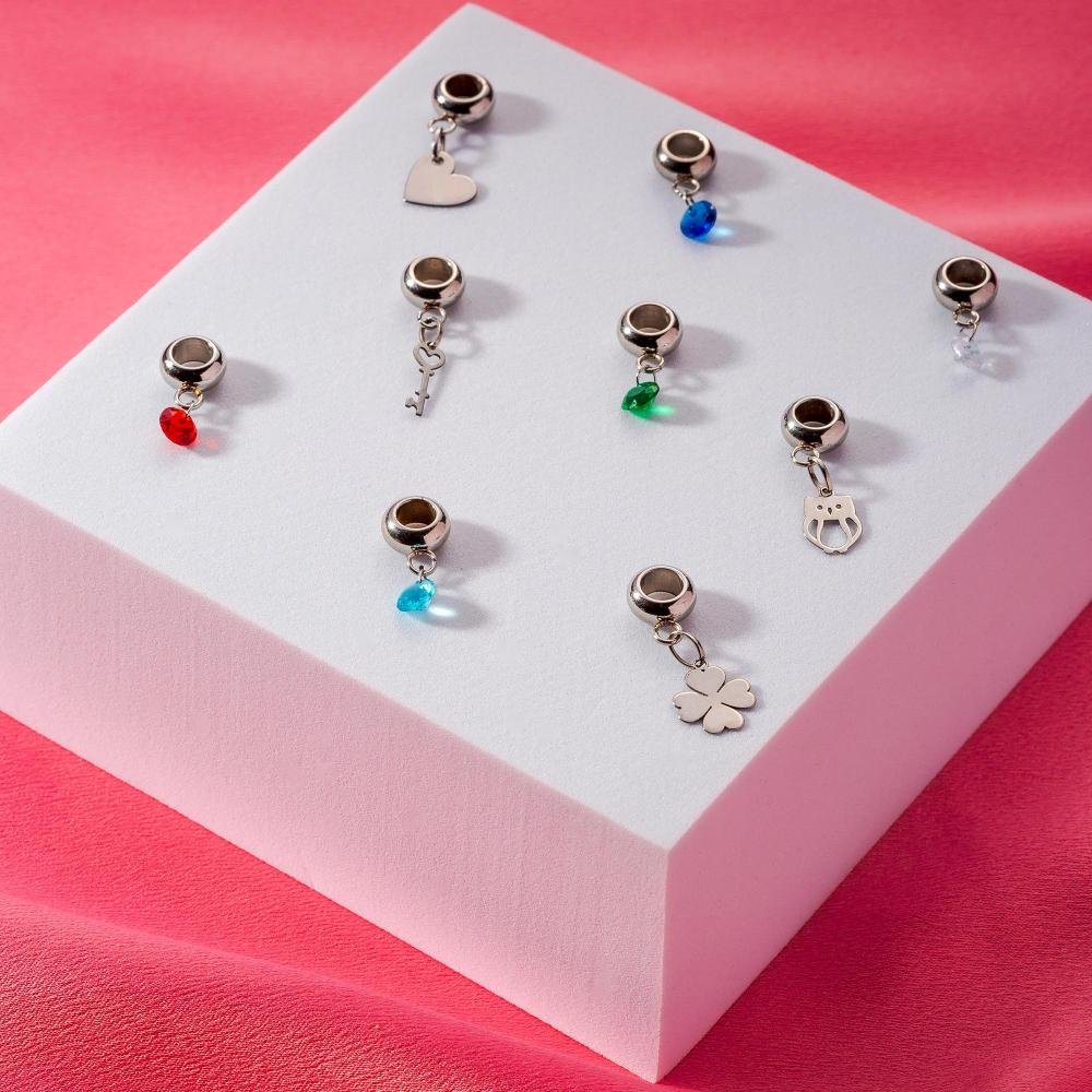 Berloque de Aço Ponto de Luz Azul Escuro Coleção Steel Dreams Prata 2