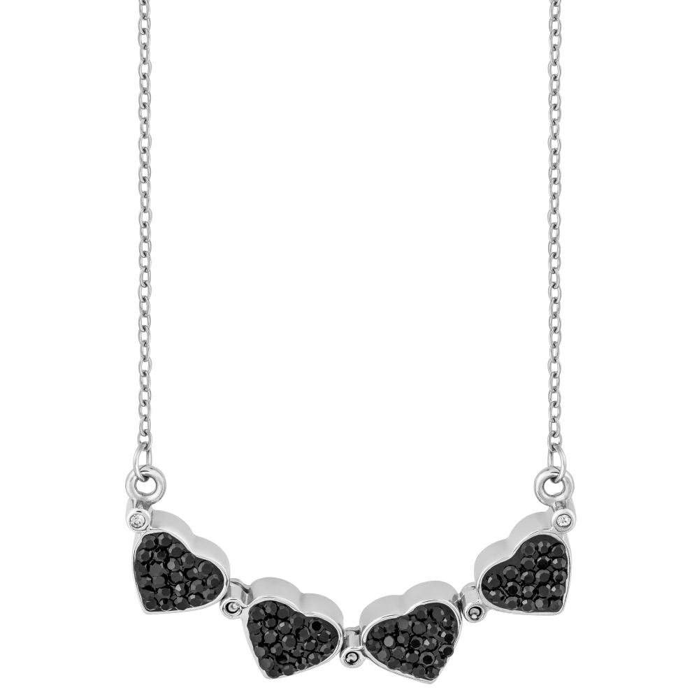 Colar de Aço Trevo ou 4 Corações com Zircônias Pretas Prata 2