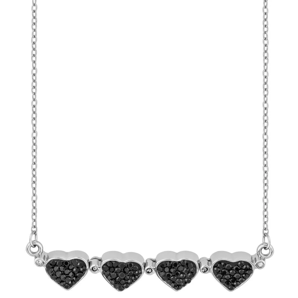 Colar de Aço Trevo ou 4 Corações com Zircônias Pretas Prata 3