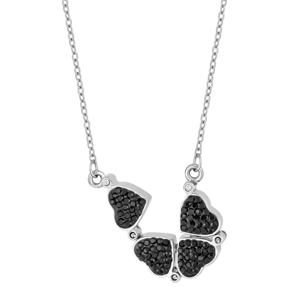 Colar de Aço Trevo ou 4 Corações com Zircônias Pretas Prata 4