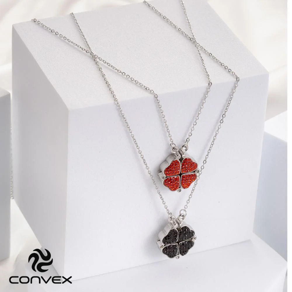 Colar de Aço Trevo ou 4 Corações com Zircônias Pretas Prata 5