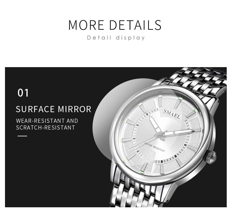 Relógios masculinos luxuoso Smael à prova d´ água aço inoxidável SL-9620 (Prateado) Prata 2