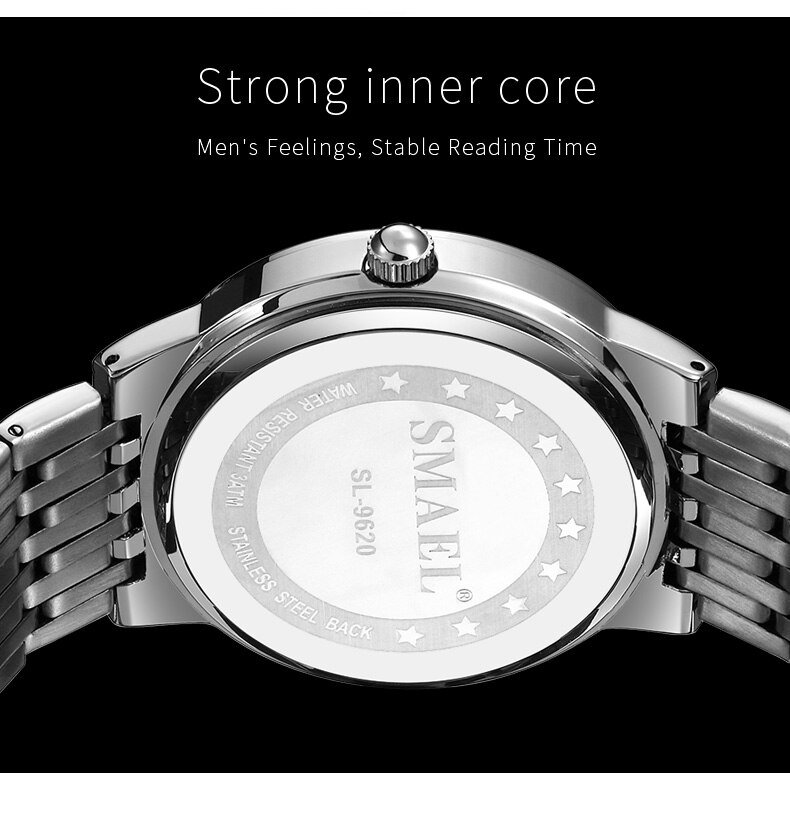 Relógios masculinos luxuoso Smael à prova d´ água aço inoxidável SL-9620 (Prateado) Prata 3