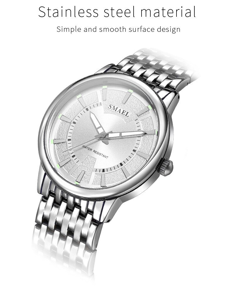 Relógios masculinos luxuoso Smael à prova d´ água aço inoxidável SL-9620 (Prateado) Prata 4
