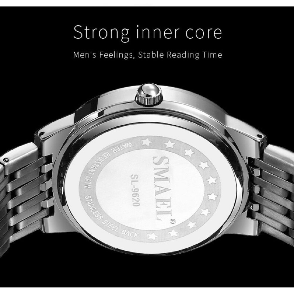 Relógios masculinos luxuoso Smael à prova d´ água aço inoxidável SL-9620 (Prateado) Prata 7