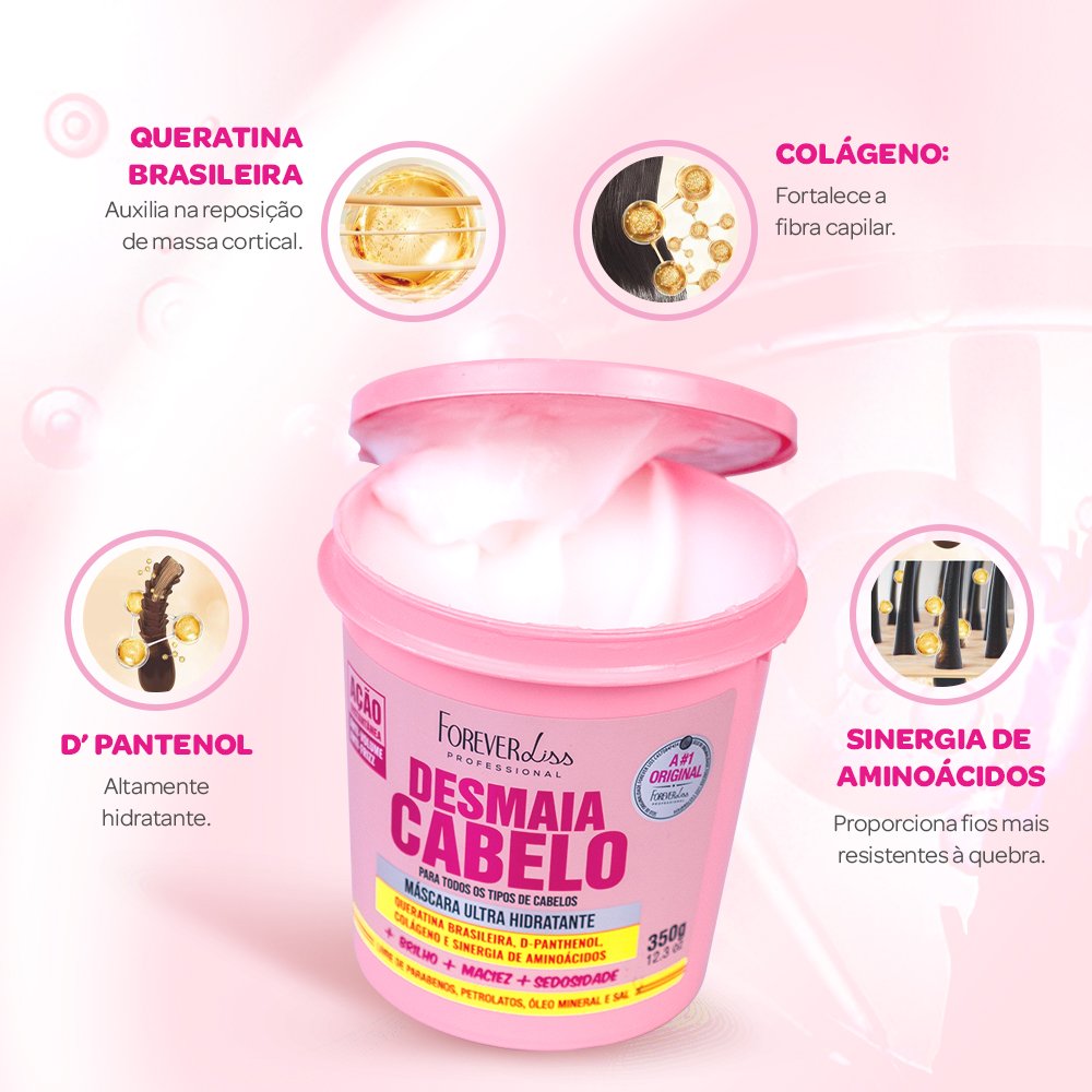Combo com 3 Máscaras Desmaia Cabelo Forever Liss 350g ÚNICO 3