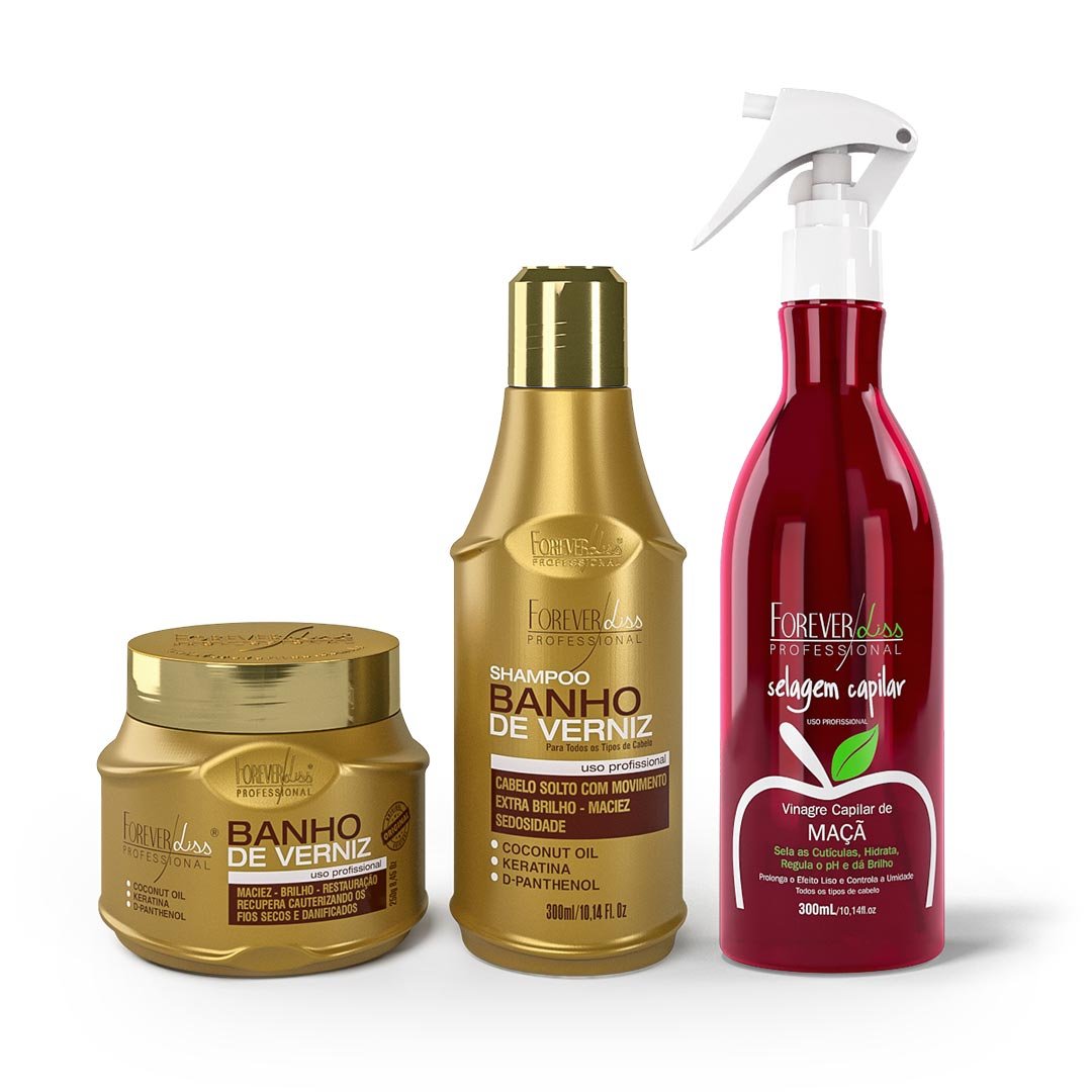 Kit Banho de Verniz e Vinagre de Maça Forever Liss ÚNICO 1