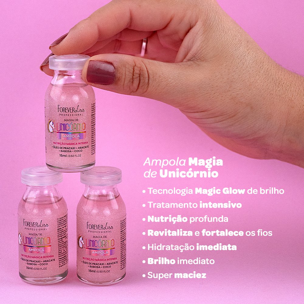 Kit Shampoo, Condicionador e Ampola Magia De Unicórnio Forever Liss ÚNICO 6