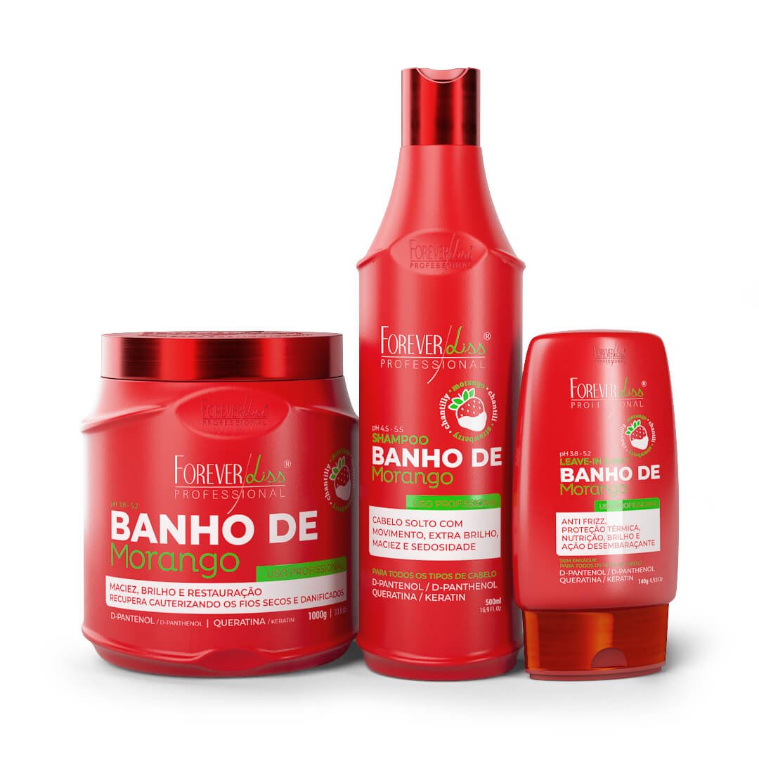Kit Banho De Morango Profissional Brilho Extremo Forever Liss