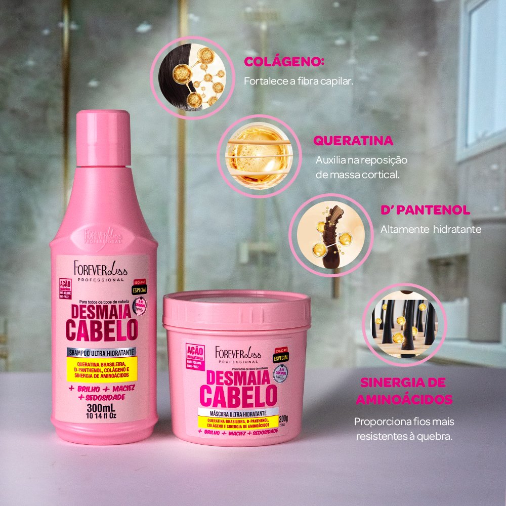 Kit Especial Desmaia Cabelo Forever Liss Shampoo 300ml e Máscara 200g ÚNICO 3