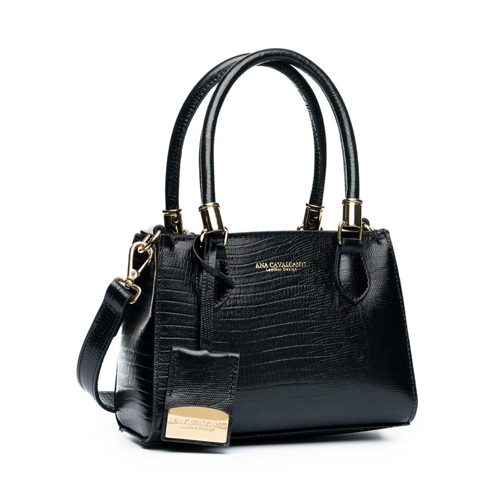 BOLSA EM COURO LEGÍTIMO MINI TOTE COBRA PRETA