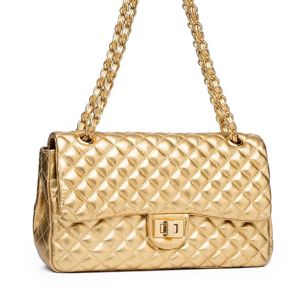 BOLSA COURO LEGÍTIMO QUILTED GRANDE EM MATELASSÊ DOURADA Dourado 2