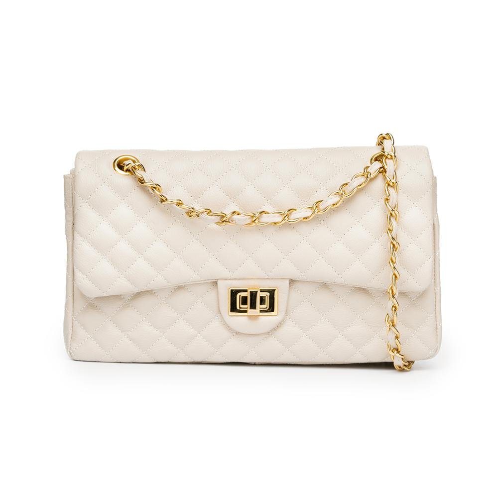 BOLSA COURO LEGÍTIMO QUILTED GRANDE EM MATELASSÊ OFF WHITE Branco 1