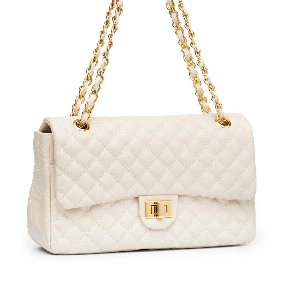 BOLSA COURO LEGÍTIMO QUILTED GRANDE EM MATELASSÊ OFF WHITE Branco 2