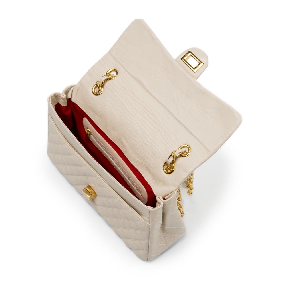 BOLSA COURO LEGÍTIMO QUILTED GRANDE EM MATELASSÊ OFF WHITE Branco 3