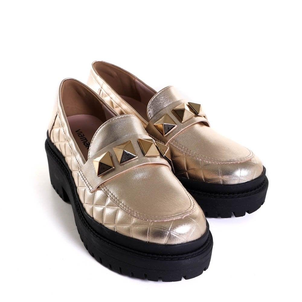 Mocassim Feminino Via Marte Matelassê 23-904 Ouro Dourado 3