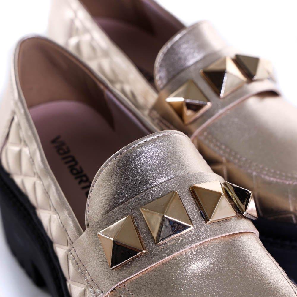 Mocassim Feminino Via Marte Matelassê 23-904 Ouro Dourado 4
