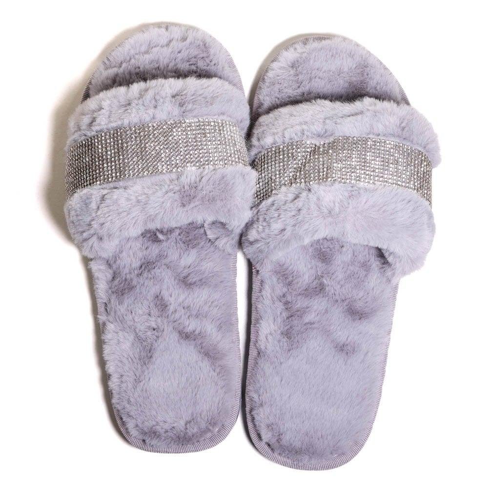 Chinelo Feminino Pantufa Zariff com Strass Cinza PTF094 Cinza 1