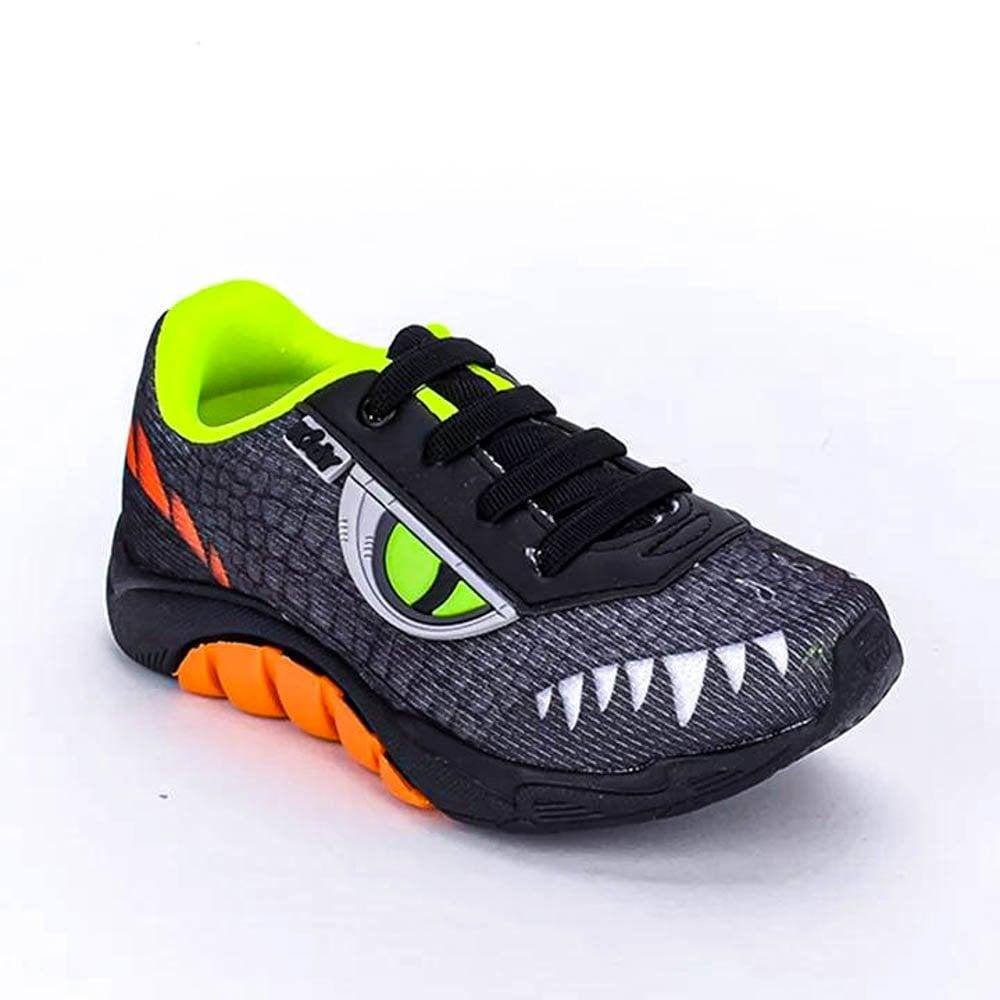 Tênis Infantil Dinossauro Kidy Preto/Laranja Preto 2