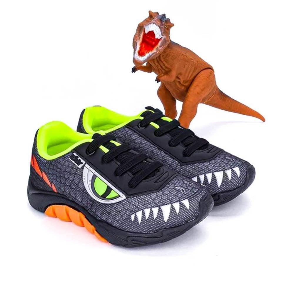 Tênis Infantil Dinossauro Kidy Preto/Laranja Preto 3