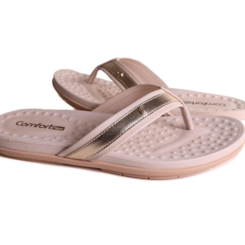 Chinelo Feminino Comfortflex 2340401 Bege/Dourado Rosa 9