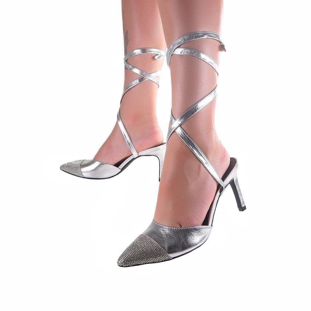 Scarpin Feminino Zariff  Salto Fino Amarração Prata Prata 3