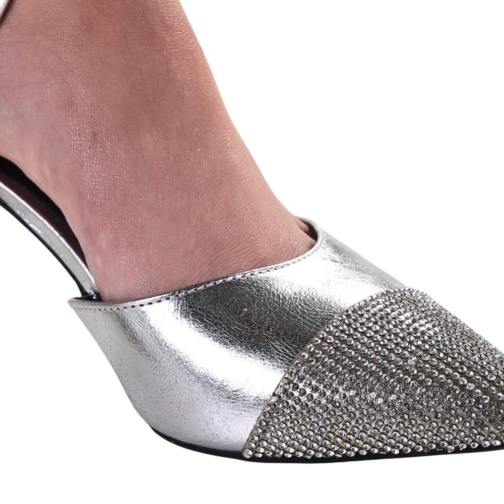 Scarpin Feminino Zariff  Salto Fino Amarração Prata Prata 7