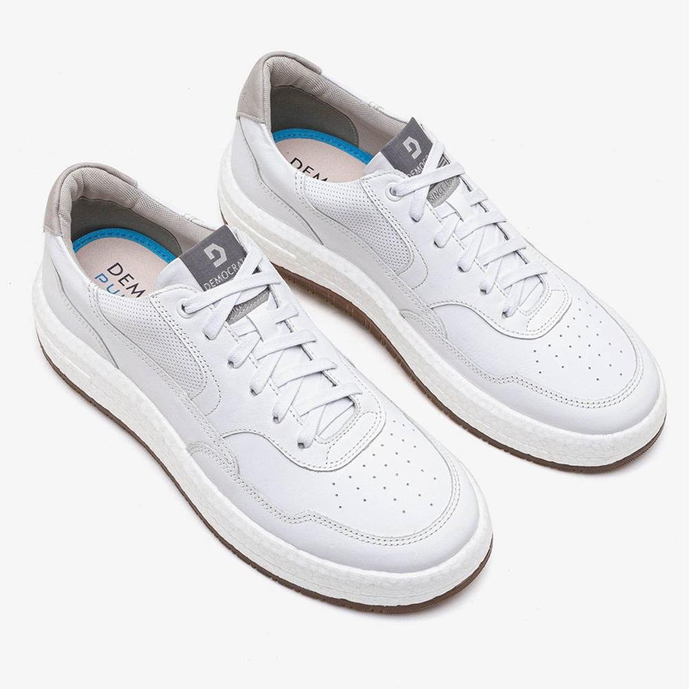 Tênis Masculino Democrata Pulse Denim Drake 600101 Branco Branco 2