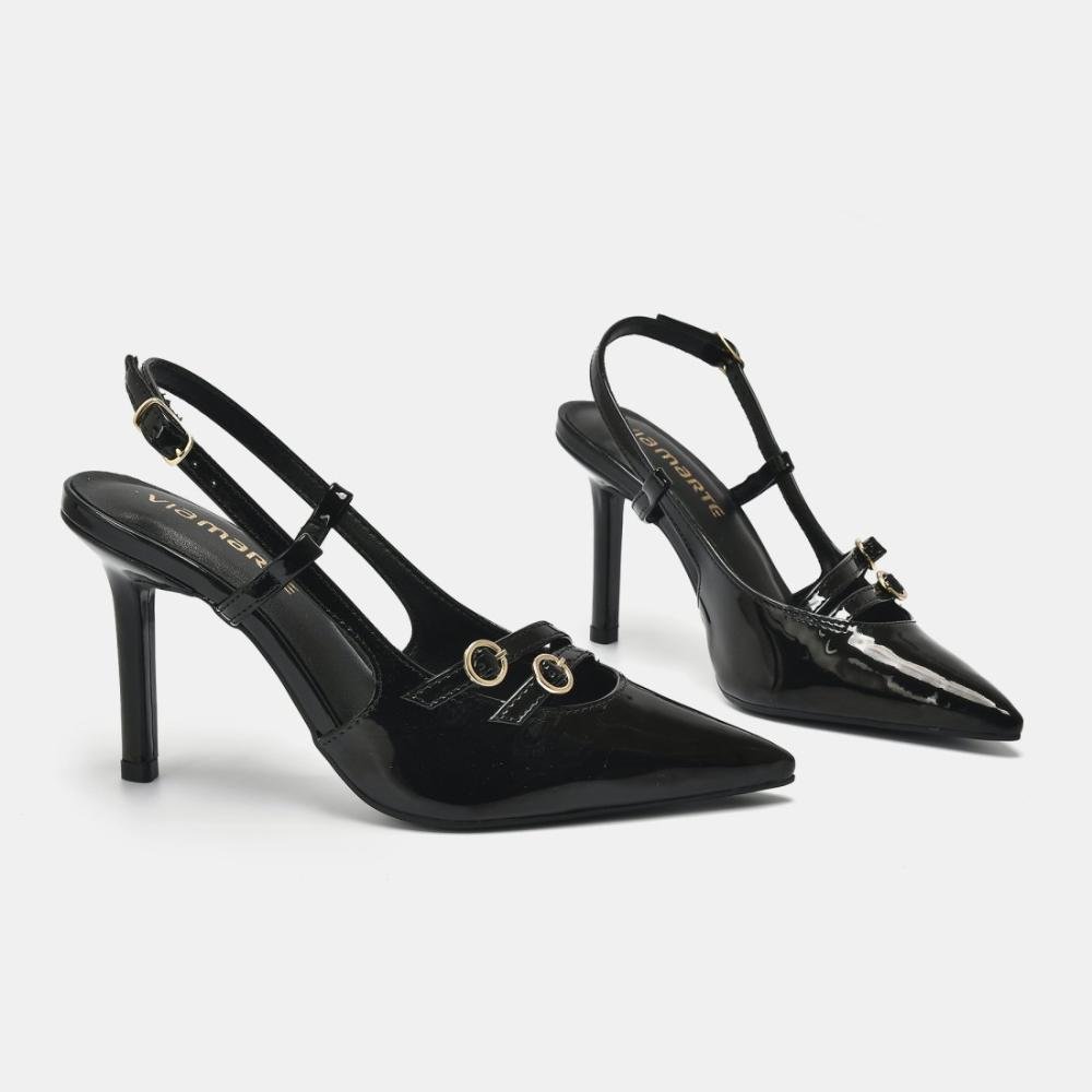 Scarpin Via Marte Feminino Verniz 044-007 Preto Preto 2