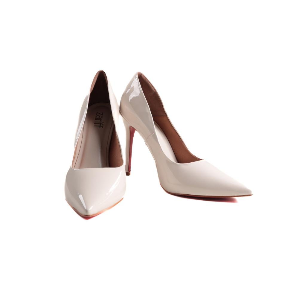 Scarpin Zariff Feminino Salto Fino 5085.10278 Off White Verniz Bege 4