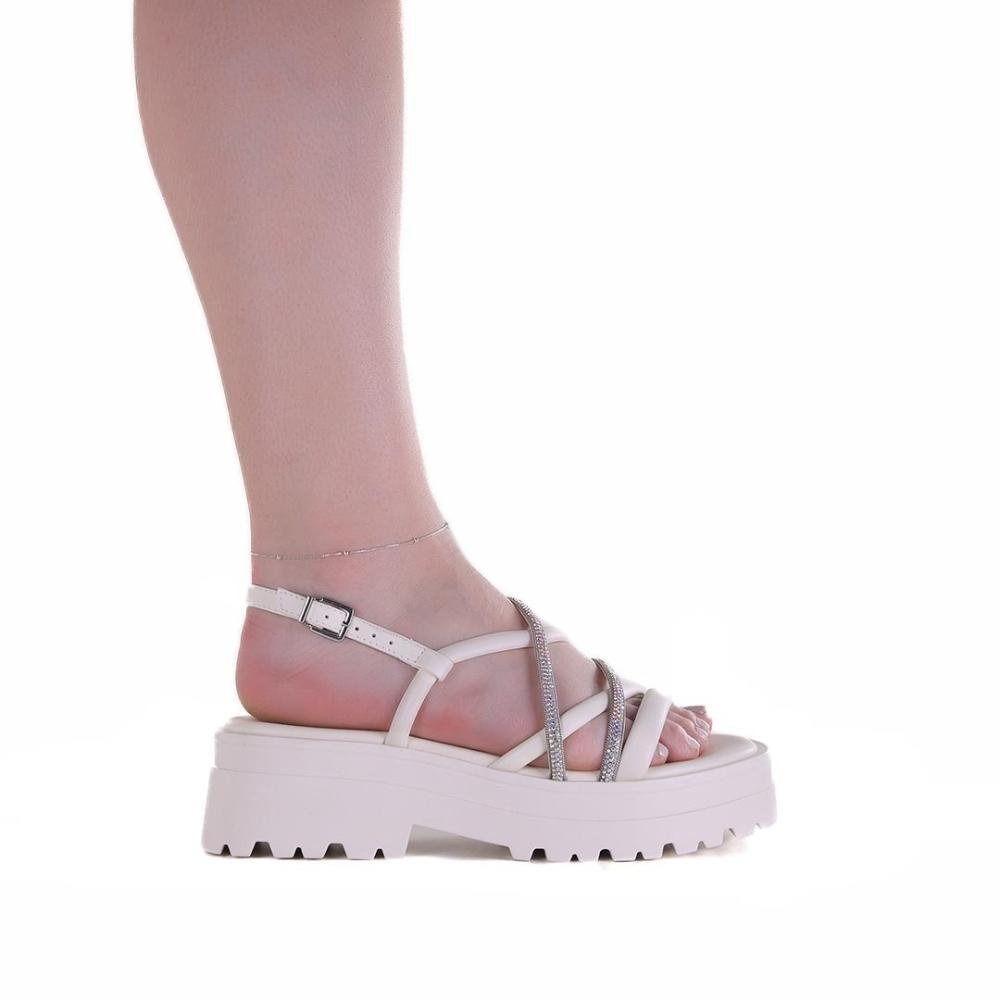 Sandália Feminina Ramarim Plataforma Tratorada 24-38203 Off White Branco 1