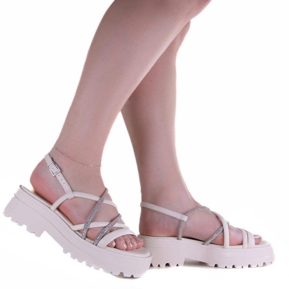 Sandália Feminina Ramarim Plataforma Tratorada 24-38203 Off White Branco 2
