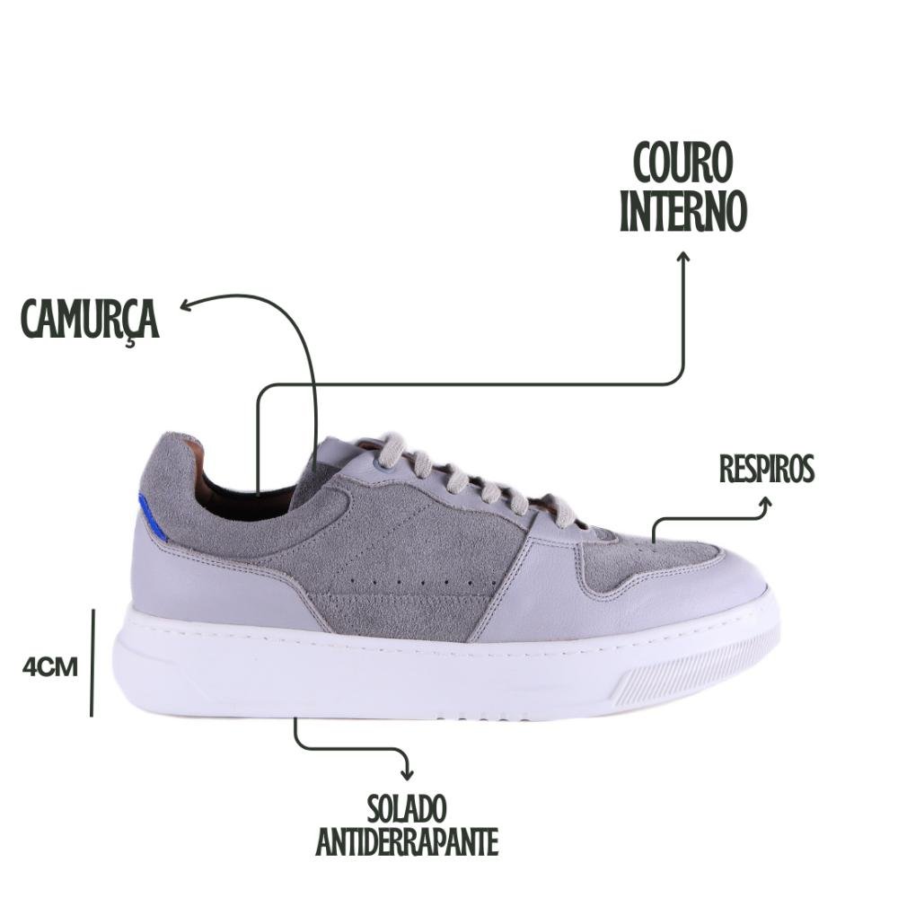Tênis Masculino Zariff Em Couro 20905 Cinza Cinza 6