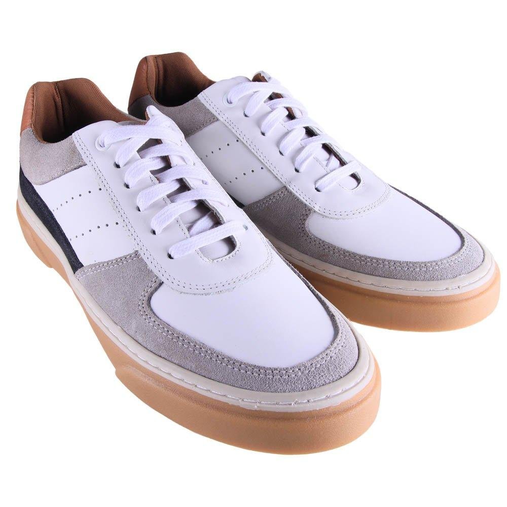 Tênis Masculino Zariff Em Couro 28706 Branco Preto Branco 3