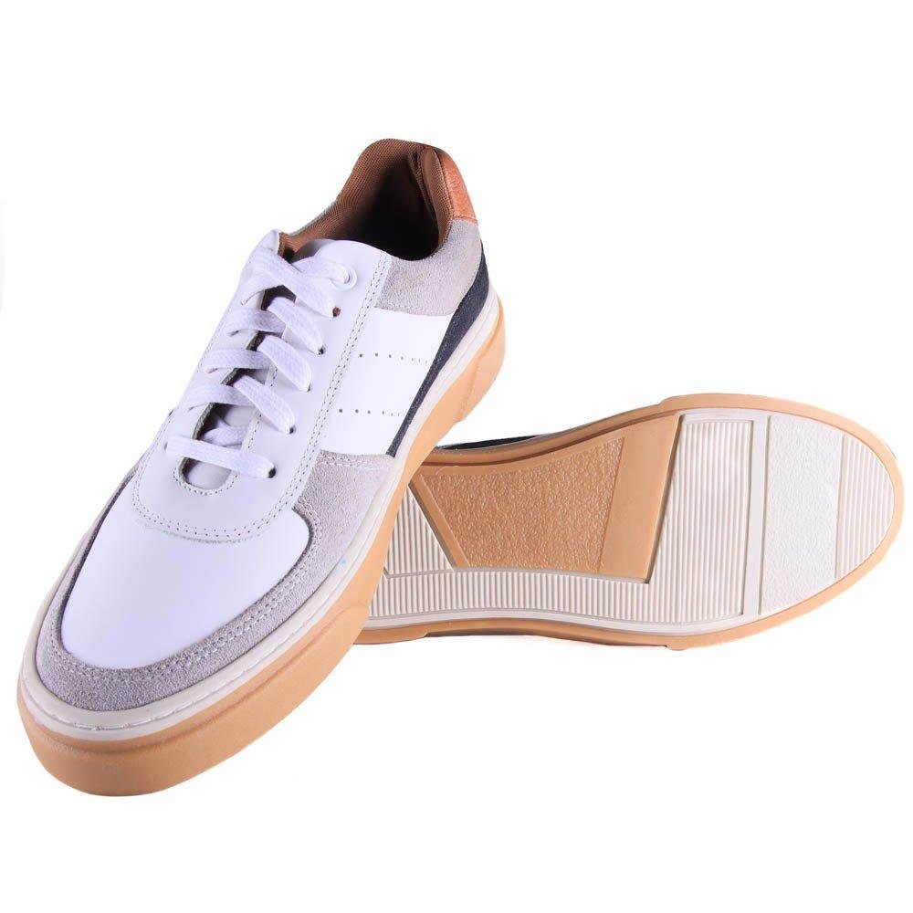 Tênis Masculino Zariff Em Couro 28706 Branco Preto Branco 4