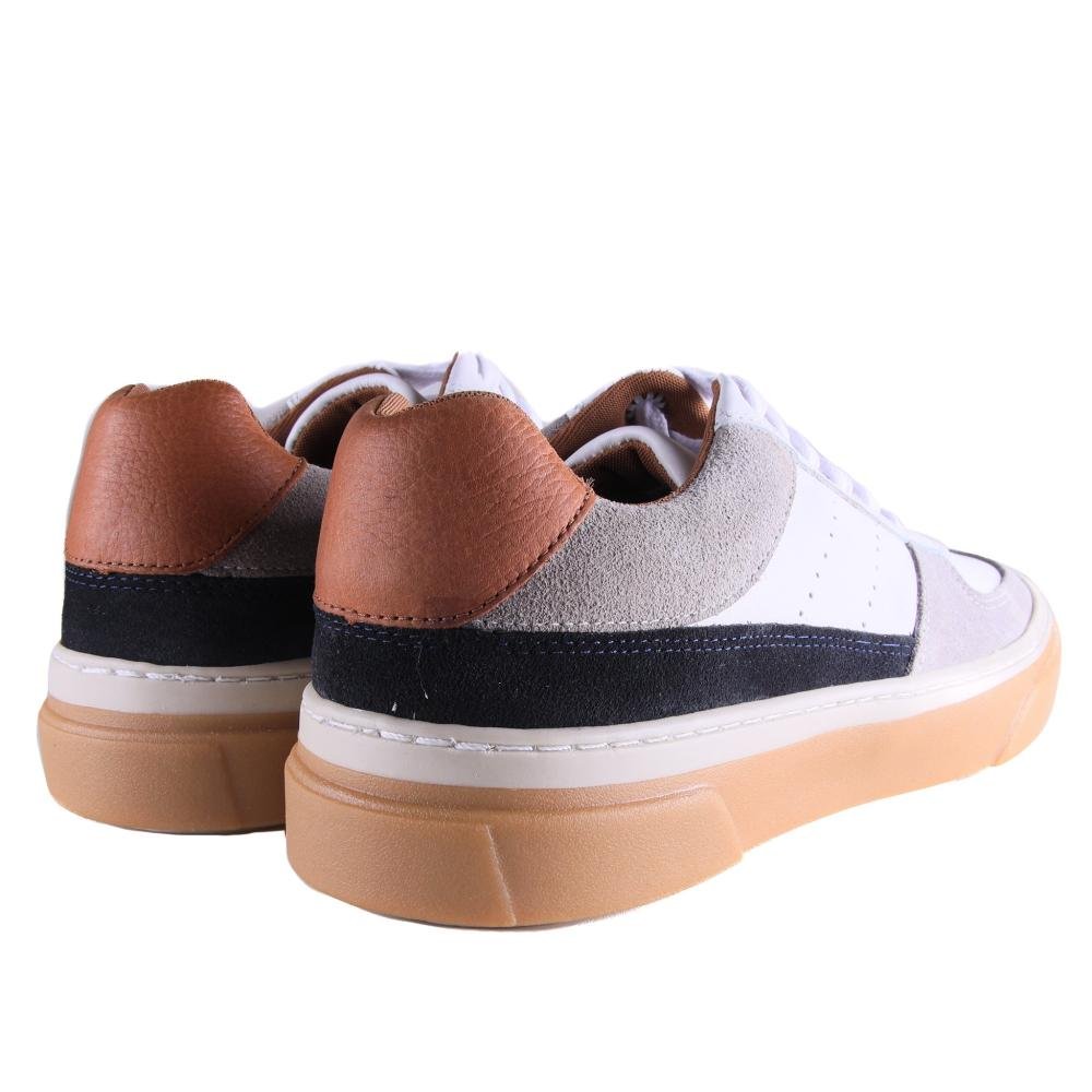 Tênis Masculino Zariff Em Couro 28706 Branco Preto Branco 5